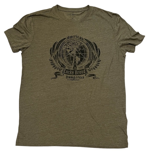 Lucky Brand Medium Green Graphic Print Short Sleeve Lightweight Tee Shirt - Picture 1 of 5